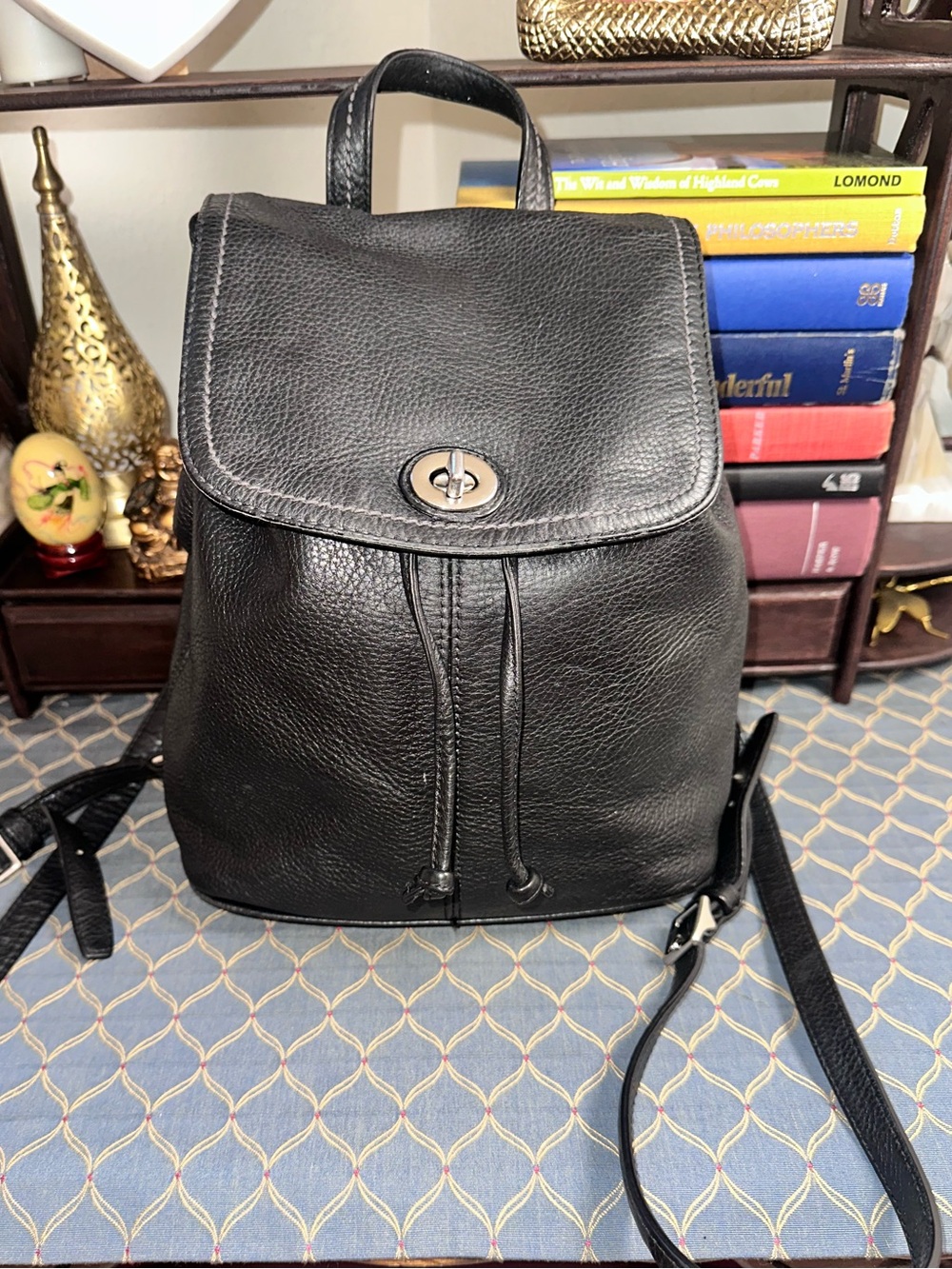Coach Vintage Park Pebbled Leather Mini Backpack Black/Silver | Style F24385